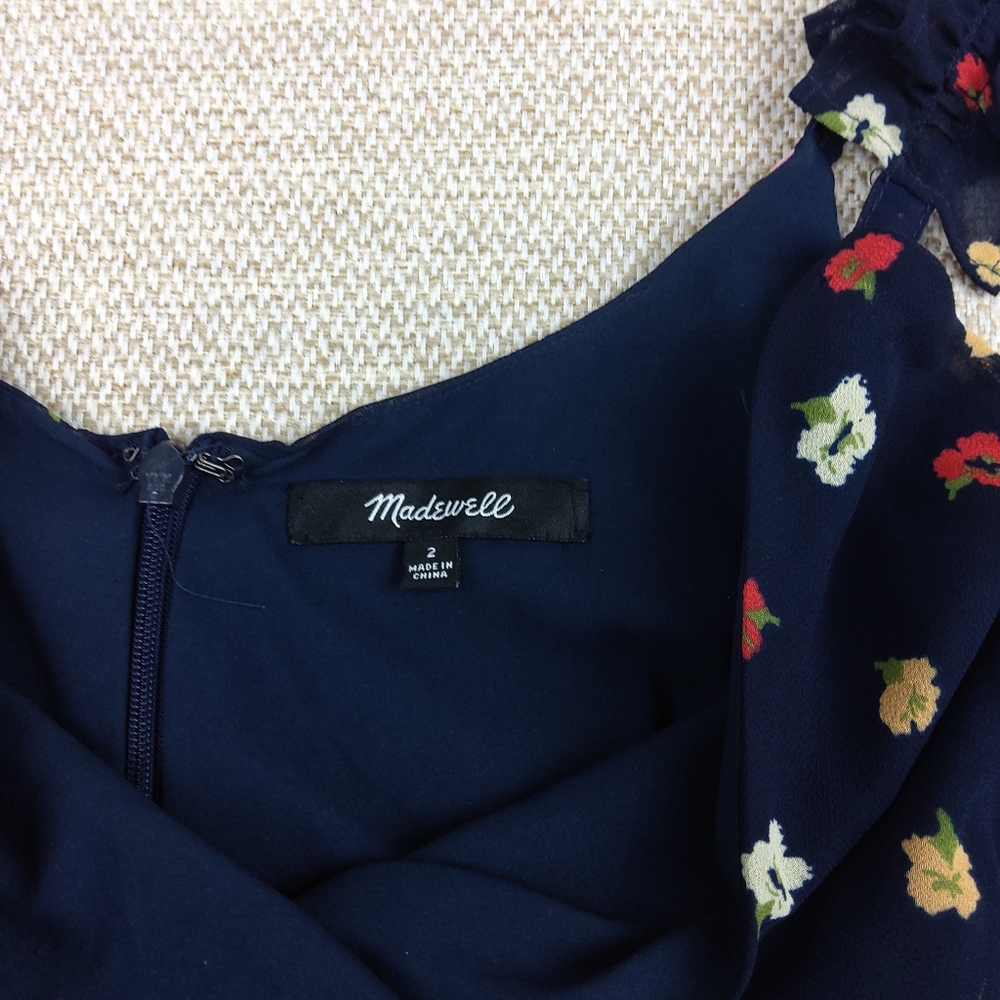 Madewell Ruffle Strap‎ Wrap Confetti Floral Dress/Blue/Multi Color Print/Size 2 - Picture 5 of 8